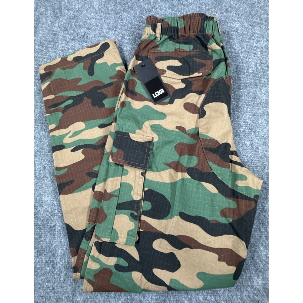 LCKR Boy's XL Woodland Camo Ripstop Cargo Pants Green Brown Pockets Stretch NWT